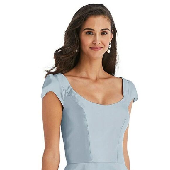 Alfred Sung Puff Cap Sleeve Full Skirt Satin Midi Dress - D798 14 NWOT Mist - Picture 5 of 10